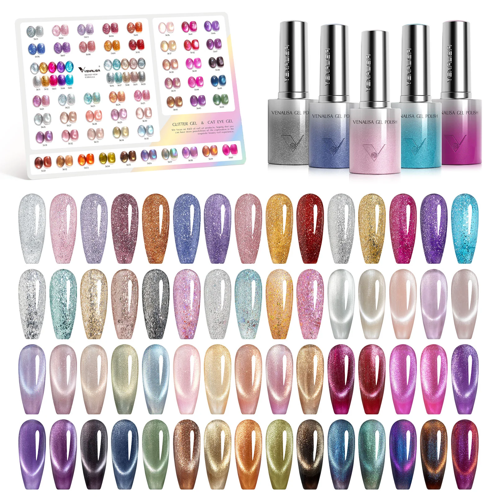 10ML Glitter & Cat Eye Gel 60 Colors Set (With Color Display) TPO Free Hema Free - Image 5