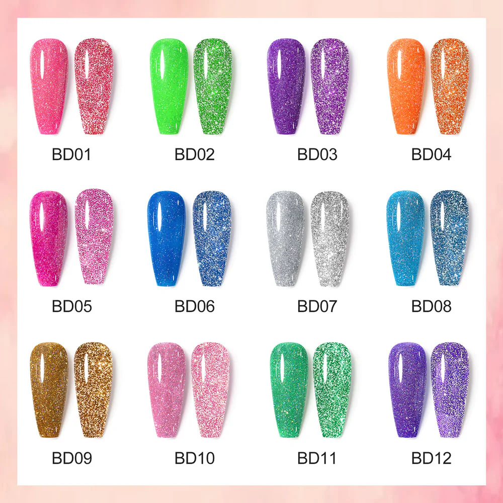 Reflective Neon Glitter Gel 12 Colors Set TPO Free Hema Free - Image 4