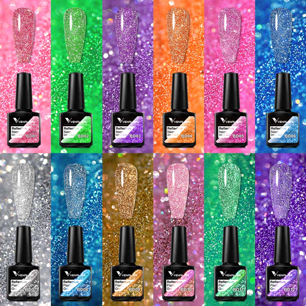 Reflective Neon Glitter Gel 12 Colors Set TPO Free Hema Free - Image 6
